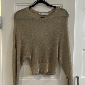 Zara Metallic Gold Women's Crew Neck Sweater